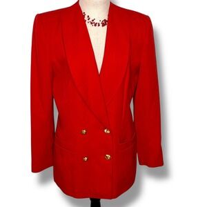 Vintage Y2K Kasper ASL Red Double Breasted Blazer Gold Buttons Women's Size 10
